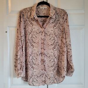 Rose And Olive Snake Print Button-Up Blouse in Blush and Taupe